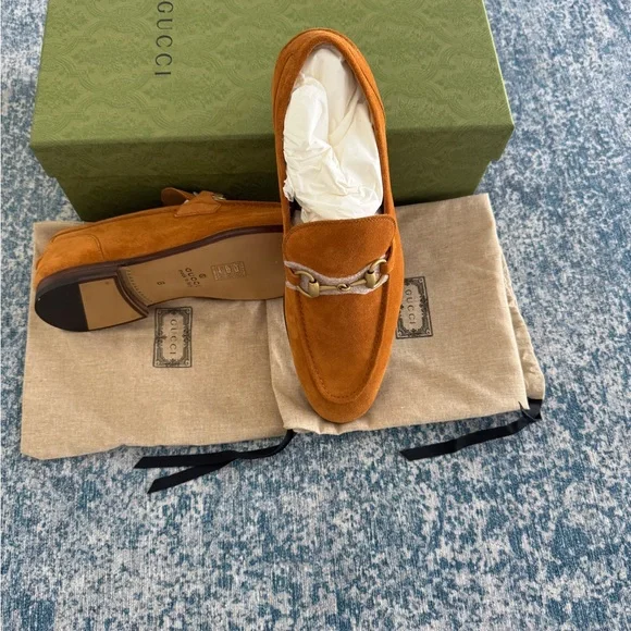Gucci Burnt Orange Suede Loafers Gucci Horsebit Loafers Suede Mocassin Slip On Women Dress  main image 2